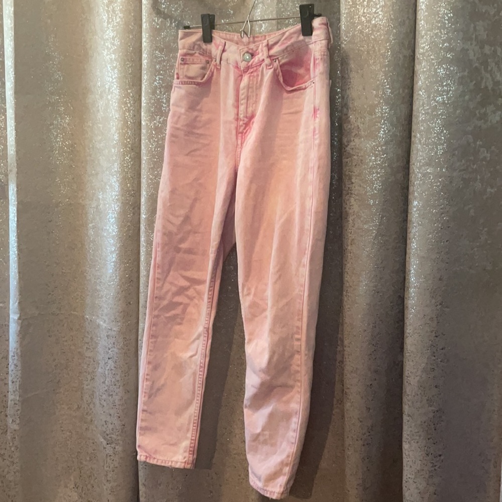 Topshop pink acid wash mom jeans high waisted 28